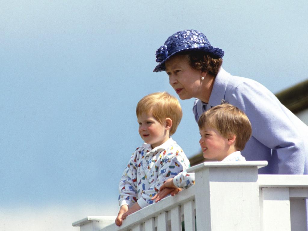 The Queen with a young Prince Harry and Prince William in The Royal Box At Guards Polo Club, Smiths Lawn, Windsor. Picture: Tim Graham Photo Library via Getty Images