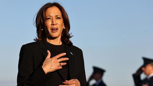 Kamala Harris in Charlotte, North Carolina, on October 5 after assessing the Hurricane Helene recovery response in the state. Picture: Mario Tama/Getty Images/AFP