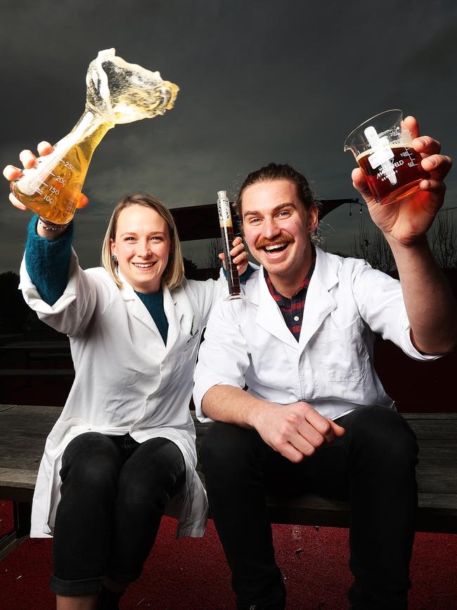 Researcher Kelsey Picard and PHD student, Matthew Fielding are running a live streamed beer tasting event as part of National Science Week called 'Science Made Beerable'. Picture: Zak Simmonds