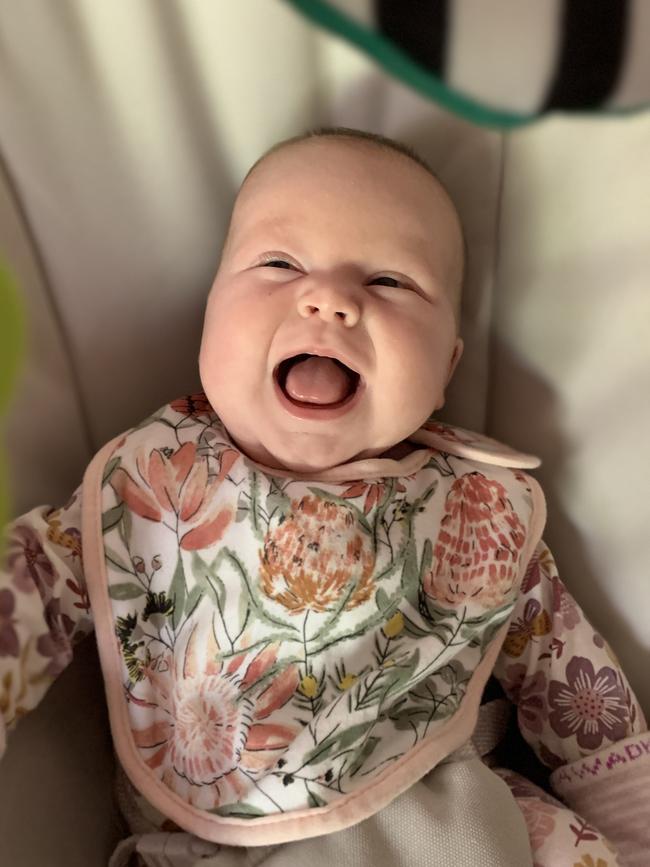 Zali Watkins, seven weeks old. Zali is a bit too little to have any special interests just yet but she does love smiling to peek-a-boo.