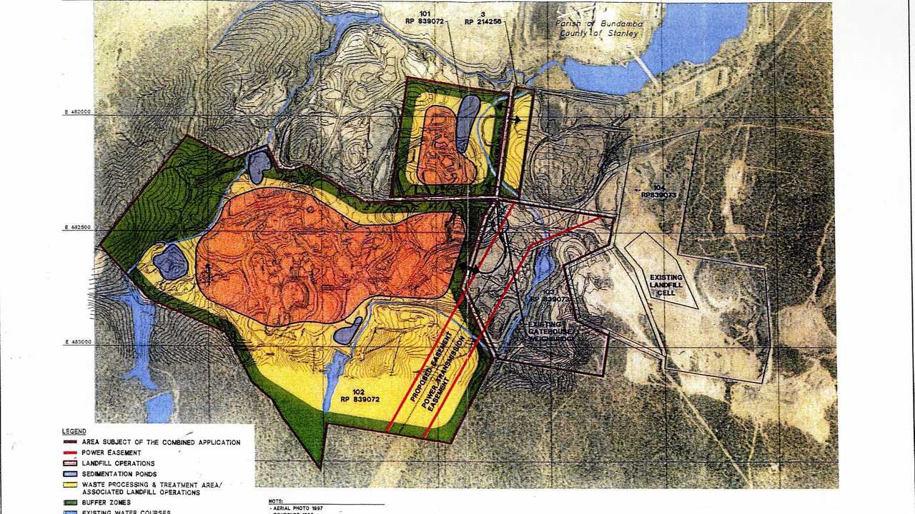 Aerial map of the Swanbank area showing landfill operations and waste processing areas. Picture: Contributed