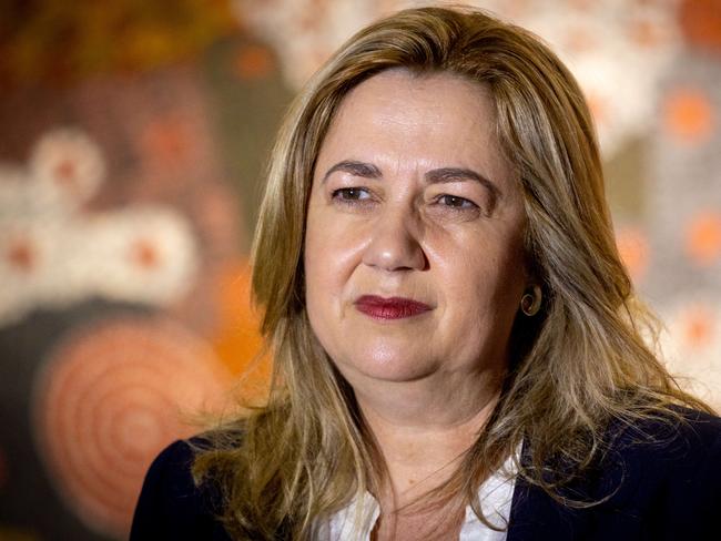 BRISBANE AUSTRALIA - NewsWire Photos MARCH 3, 2023: Premier Annastacia Palaszczuk speaks to the media after attending the UN Women Australia International WomenÃs Day Lunch at the Brisbane Convention Centre. NewsWire / Sarah Marshall