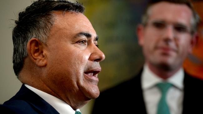 Former NSW deputy premier John Barilaro and Premier Dominic Perrottet. Picture: NCA NewsWire / Jeremy Piper