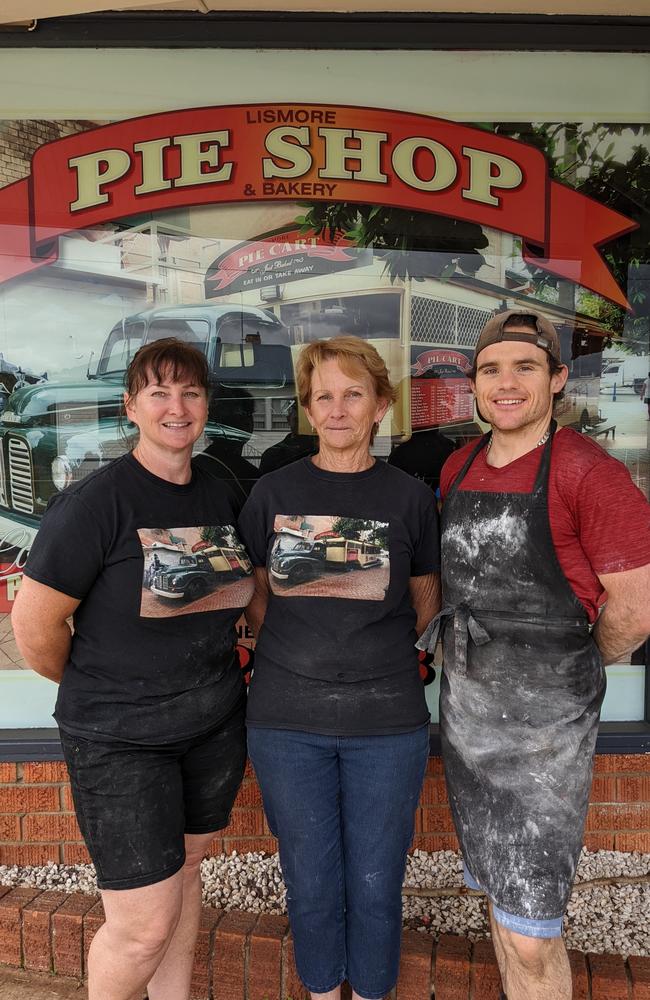 Owner Sharon Restall, Kim Baker and Jeremy Milosevic outside Lismore Pie Cart on Magellan St.