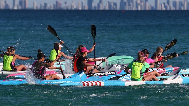 The elite women’s field competing in the longcourse Coolangatta Gold on Sunday.