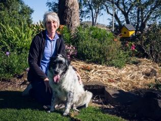 Ros Wackerling and Wallace in their garden at Westbrook. 