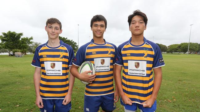 L-R Gold Coast Eagles Daniel Teren, Cooper Eagle and Bliss White. Pic Mike Batterham