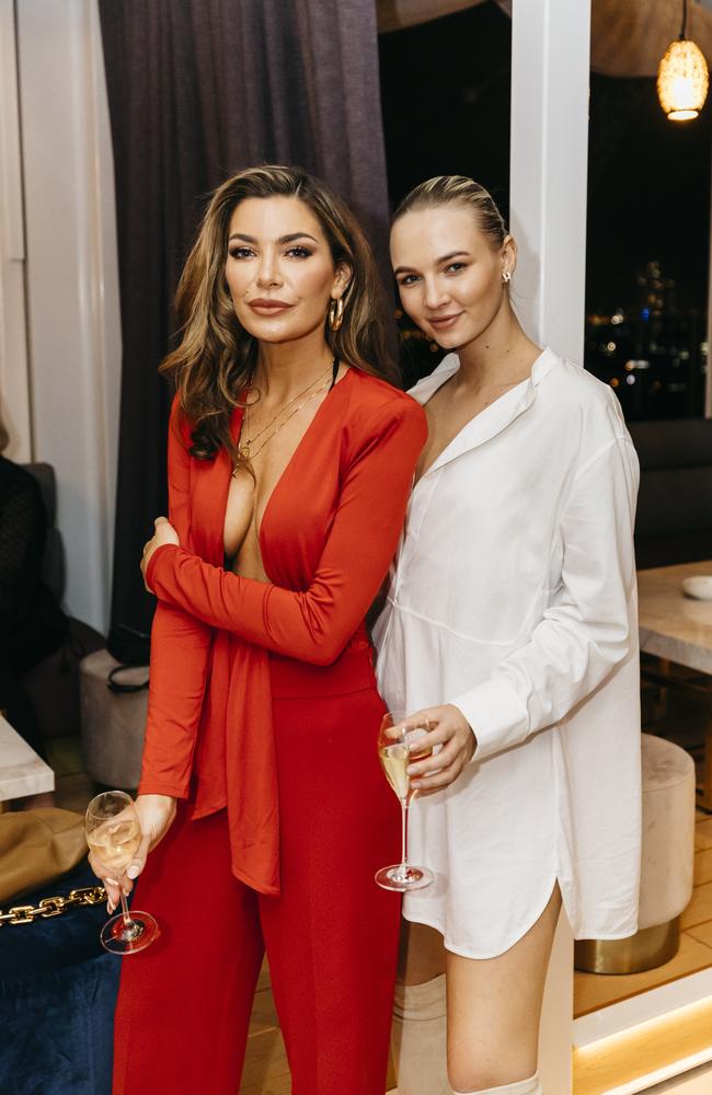 <p>Natalia Lampante and Sophie Wallance at the launch party for Fortitude Valley’s Iris Rooftop Bar &amp; Restaurant on top of Hotel X. Pictures: Markus Ravik</p>