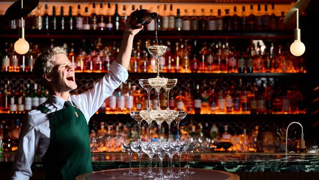 A champagne tower will be poured at midnight for patrons of Nick and Nora’s cocktail bar in Parramatta. Picture: Supplied
