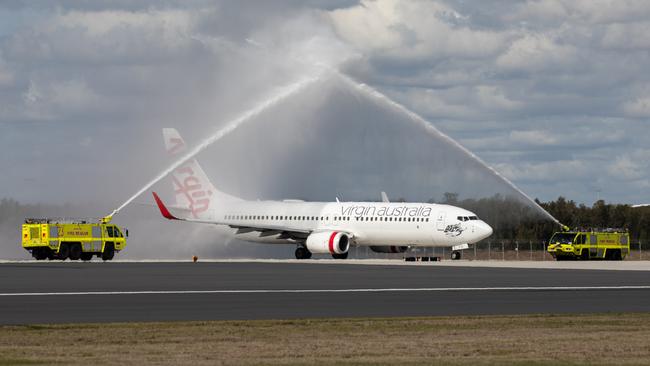 A Virgin plane was among the first to use the new runway. Picture: Beau Chenery