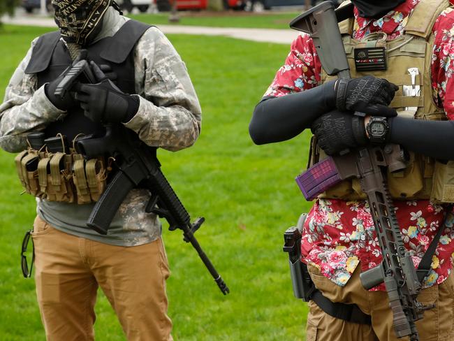 Armed protesters at an American Patriot Rally in Michigan. Picture: AFP