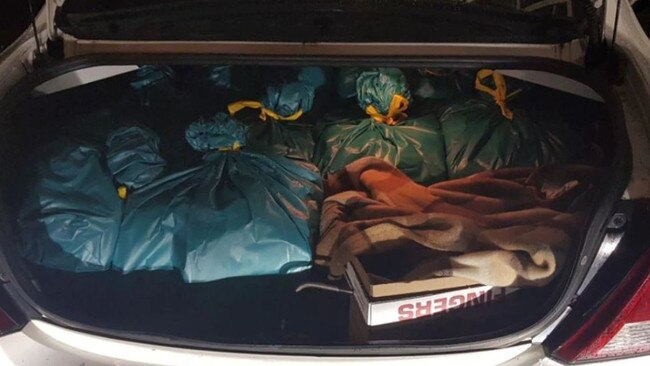 Police found 34.323kg of marijuana in the boot of Ryan’s car (pictured).