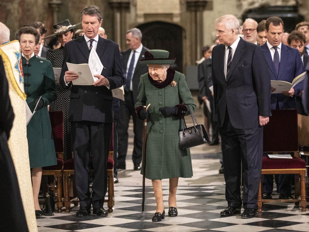 Queen Elizabeth II arrives in Westminster Abbey for the Service Of Thanksgiving For The Duke Of Edinburgh. Picture: Getty Images