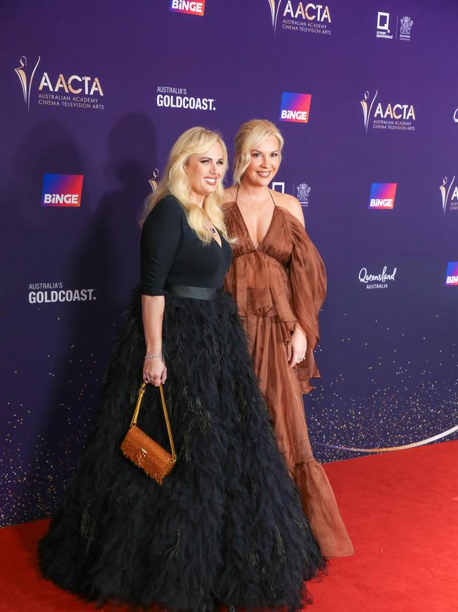 Rebel Wilson and Wife Romona Agruma arrive on the Red Carpet at the 2024 Aacta Awards at HOTA on the Gold Coast. Picture: Glenn Campbell