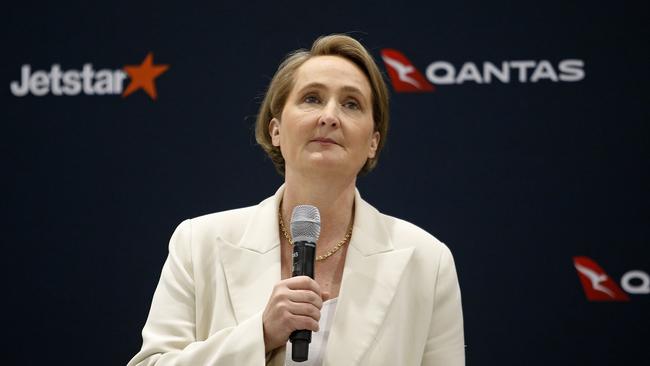 Qantas chief executive Vanessa Hudson announced the $1000 bonus for 28,000 workers at the airline’s AGM. Picture: NewsWire / John Appleyard