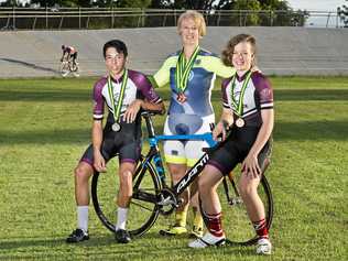 MEDAL WINNERS: Track cyclists (from left) Declan Trezise, Megan Stevens and Emma Stevens returned from recent national championships with several medals to their names. Picture: Nev Madsen