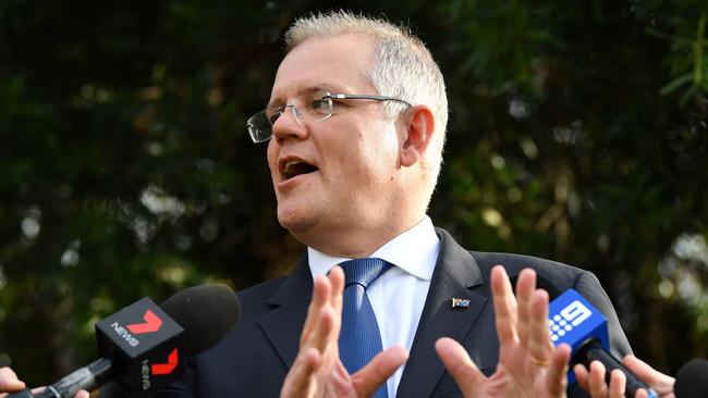 Federal Treasurer Scott Morrison after delivering an address at an AI Group breakfast, where he dropped such pithy phrases as “coefficient” and “endpoint”. Picture: Morgan Sette/AAP)