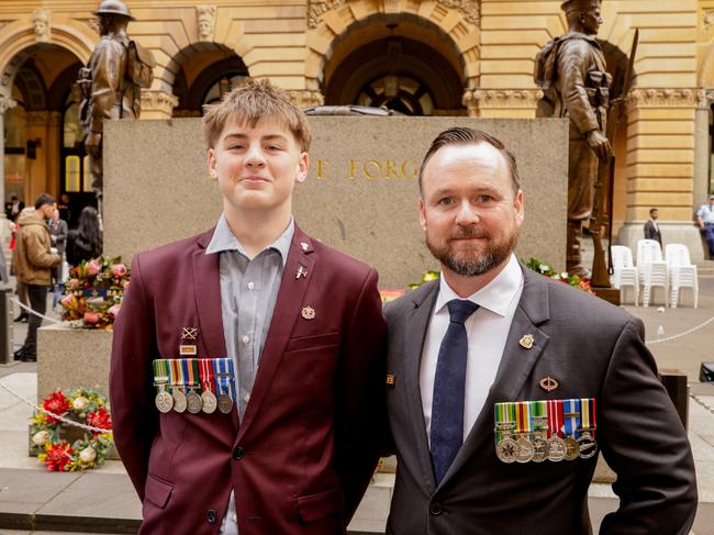 Ziggy Till, 14, with RSL NSW President Mick Bainbridge. Ziggy's father Sergeant Brett Till was killed in Afghanistan in March, 2009. Picture: Brad Hunter / Salty Dingo