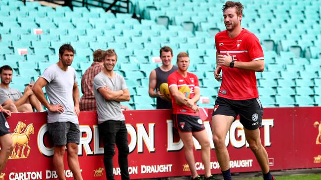 Sydney Swans player Alex Johnson has his first run in 906 days. Picture: Gregg Porteous