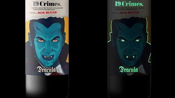 Vampire 19 Crimes wine bottles.