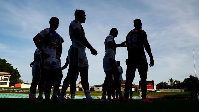 SYDNEY, AUSTRALIA – MARCH 22: Knights players leave the field after winning the round 2 NRL match between the Wests Tigers and the Newcastle Knights at Leichhardt Oval on March 22, 2020 in Sydney, Australia. Due to the COVID-19 virus outbreak fans have been locked out of NRL fixtures across all venues indefinitely. This is due to a NSW Public Health Order prohibiting outdoor events with more than 500 people. (Photo by Cameron Spencer/Getty Images)