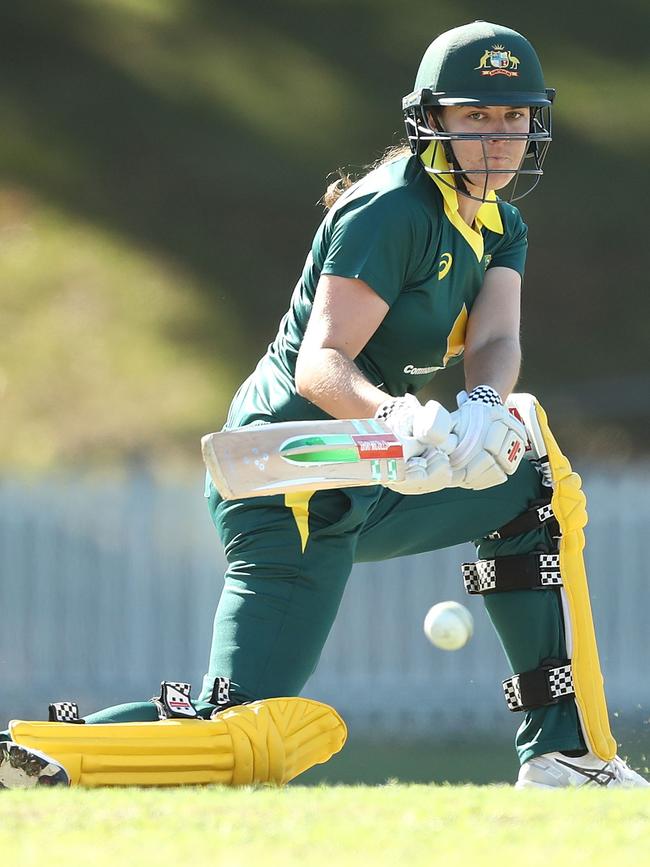 Tahlia McGrath of Cricket Australia XI bats during the International Twenty20 warm up match between the CAXI and New Zealand at Manly Oval. Picture: Mark Metcalfe/Getty Images