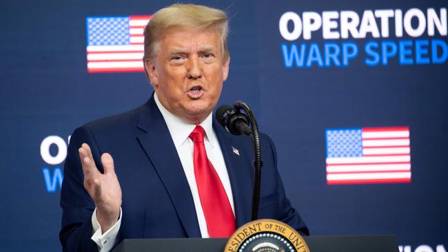 US President Donald Trump speaks during the Operation Warp Speed Vaccine summit in Washington earlier this month. Picture: AFP