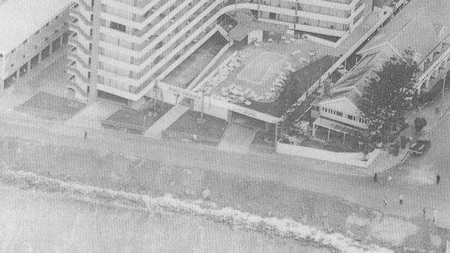 1967 cyclone – The Esplanade at Surfers Paradise during the cyclone. File Photo historical