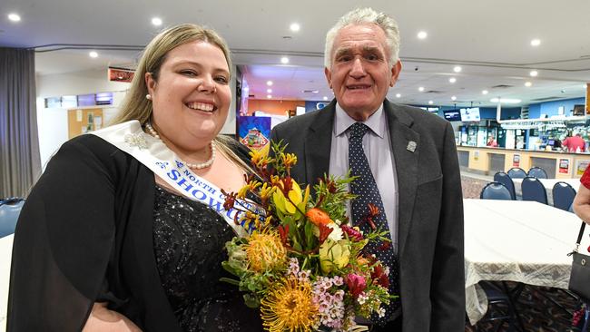 2022 North Coast National Showgirl winner Tara Coles of Wyralla with Lismore Show Society President John Gibson at the East Lismore Bowling Club. Picture: Cath Piltz
