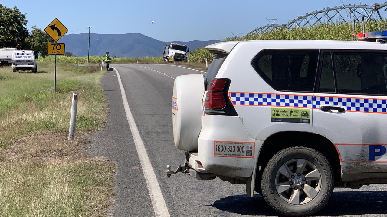 Emergency services raced to the scene of a serious truck-motorcycle crash near Marian on the morning of September 10. Tragically a 19-year-old man died at the scene. Picture: Duncan Evans