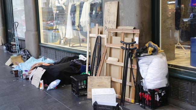 Belongings of homeless camped outside the QVB on Tuesday and Wednesday before police swooped. Picture: Christian Gilles