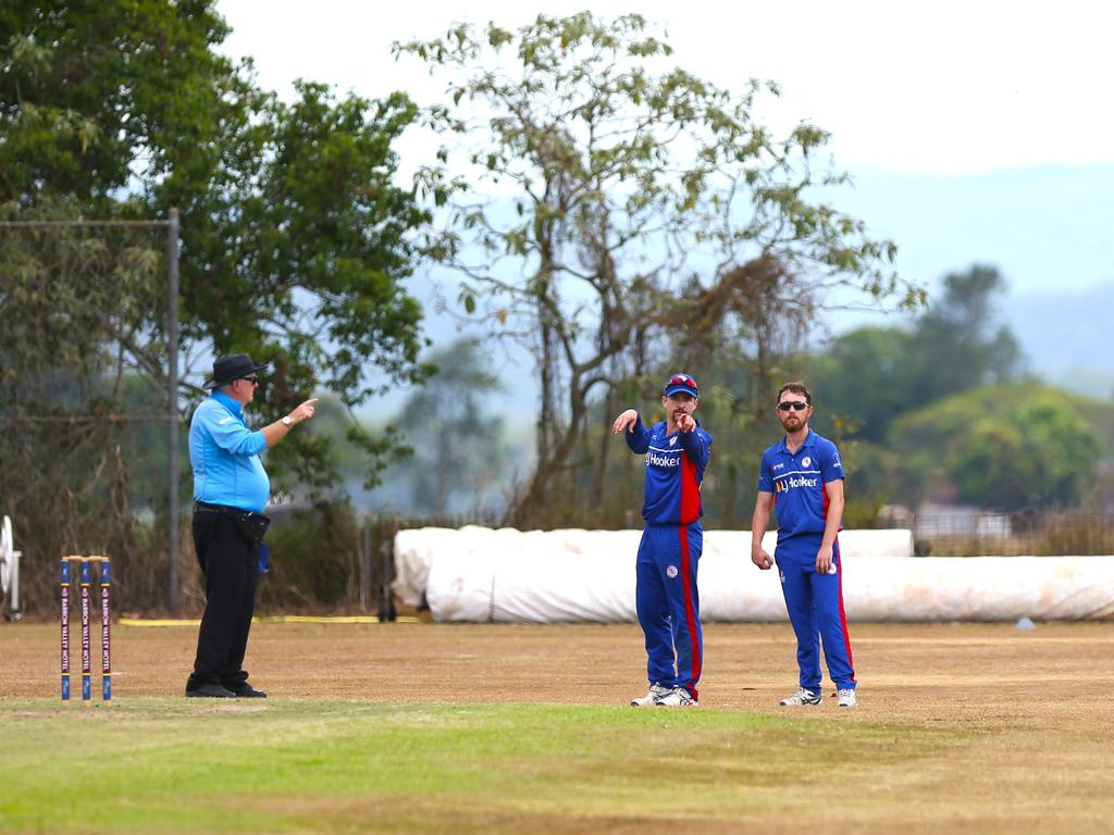 Pictured: Tim Ward and Joshua Kohn. Atherton v Barron River at Loder Park. Cricket Far North 2024. Photo: Gyan-Reece Rocha