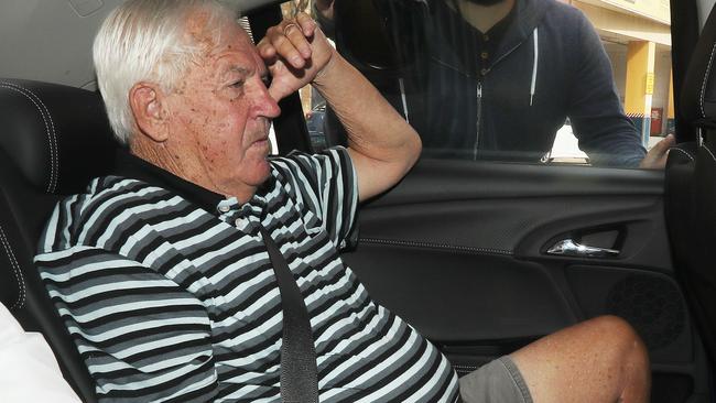 Former Kimberley College principal Paul Thompson being driven into the Brisbane watch house by police. Photographer: Liam Kidston.