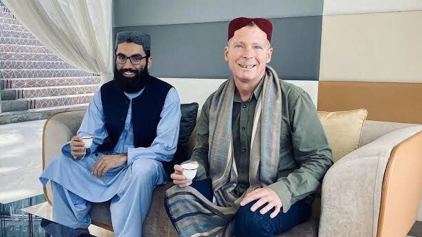 Mr Weeks with Taliban leader Anas Haqqani. Picture: X