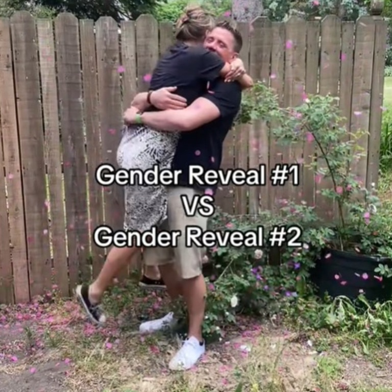 The couple had two very different reactions to finding out the gender of their babies. Picture: Tik Tok / audi_elise