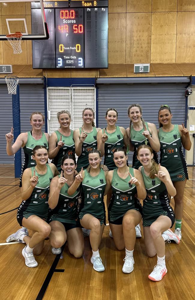 The victorious Frenchville Mambas team members (back row, from left) Talia Batty, Morgan Festing, Tessa Manning, Summer Laurie, Madison Day and Charlise Seibold and (front, from left) Grace Gabriel, Abbie Buchholz, Olivia Busby, Tauri Chapman and Laura Horsman.