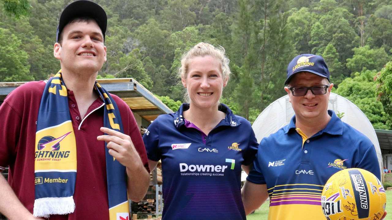 NEW PARTNERSHIP: (Left to right) Compass trainee Damien Stevens, Sunshine Coast Lightning player Jacqui Russell and Compass trainee and No.1 Lightning fan Glen Randell at the launch today. Picture: Contributed