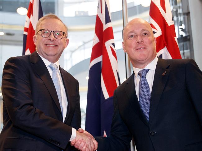 SYDNEY, AUSTRALIA - NewsWire Photos DECEMBER 20, 2023: Prime Minister Anthony Albanese greets the New Zealand Prime Minister Christopher Luxon at the Commonwealth Parliament offices during his visit to Australia on Wednesday. Picture: NCA NewsWire / Nikki Short