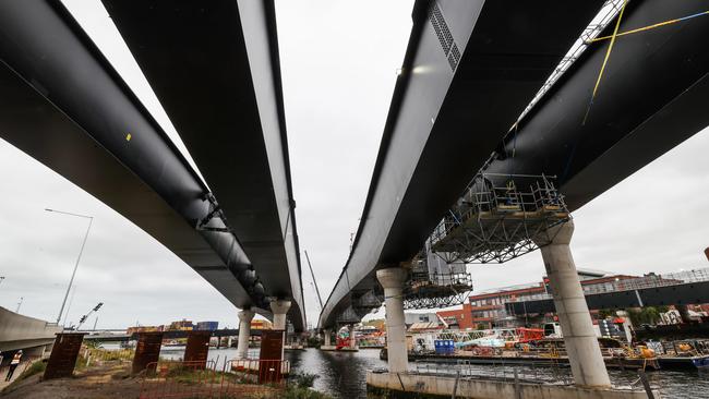 The Maribyrnong River bridge heading to the city. Picture: David Caird