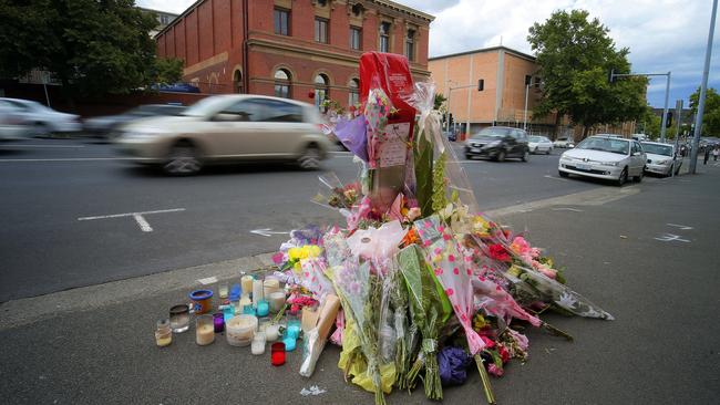 Flowers at the site of the crash where Sarah Paino died on January 22, 2016.