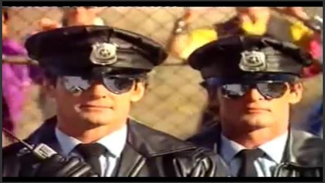 The brothers also appeared in various commercials and advertisements at the time. Here they are as police officers in one of the iconic 1980s CC’s corn chip advertisements, ‘You Can’t Say No’. Picture: Supplied