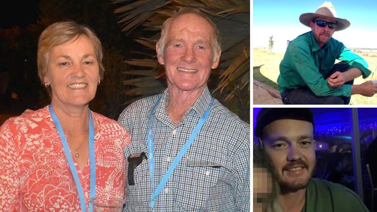Maree and Mervyn Schwarz, Graham Tighe (top right) and Ross Tighe were shot in remote rural Queensland on Saturday. Ross Tighe survived.