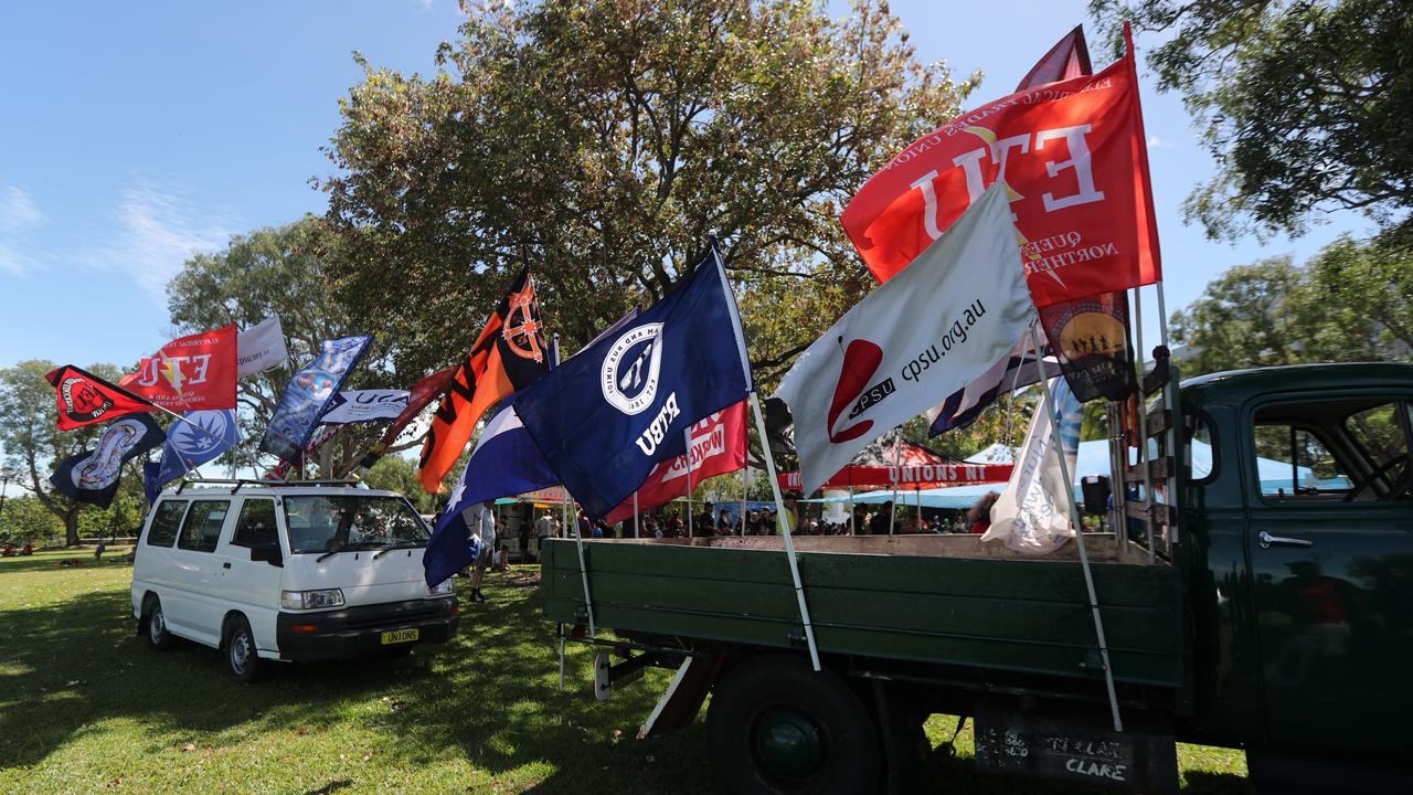 Hundreds of Territorians marched through Darwin for the annual May Day march, celebrating union victories including the eight-hour work week, on Monday, May 5. Picture: Zizi Averill