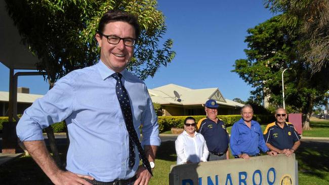 FUNDING BOOST: Maranoa MP David Littleproud at Roma Pinaroo with Rotary board member Maris Grulke, co-president Greg Shaw, chairman of the board Howard Hobbs and board member Des Dore. Picture: Molly Hancock