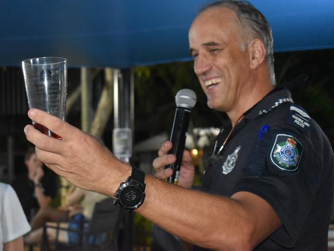 Sergeant Nigel Dalton demonstrating different drink volumes at Mackay police and CQUniversity's Drink Rite event. Picture: Lillian Watkins