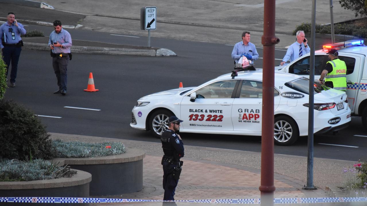 The crime scene at Grand Central, Toowoomba, after 75-year-old Robert Brown was critically injured during an alleged robbery on February 6, 2023.