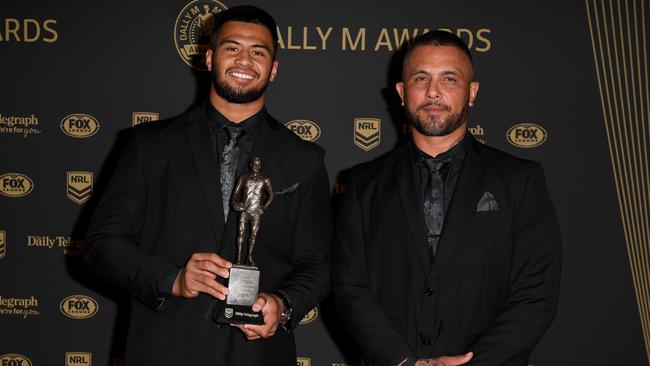 Gregor Haas, right, with his famous NRL-playing son Payne in 2019. Picture: AAP