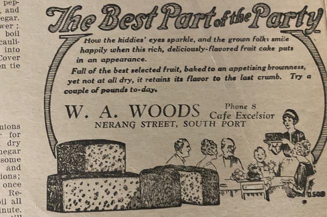 WA Woods Cafe Excelsior, Nerang Street, Southport. Gold Coast Bulletin advertising, 1930,