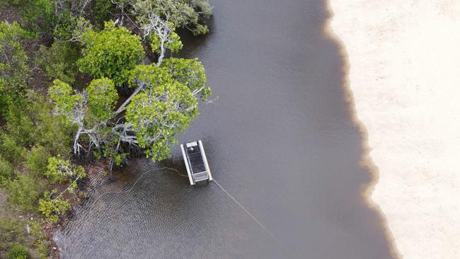 A swampy creek at Palm Cove beach, where a large crocodile attacked and ate a dog in 2020. Picture: Brendan Radke