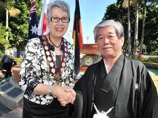 Mayors Jenny Dowell and Masakatsu Yoshida at the ceremony. Picture: Mireille Merlet-Shaw